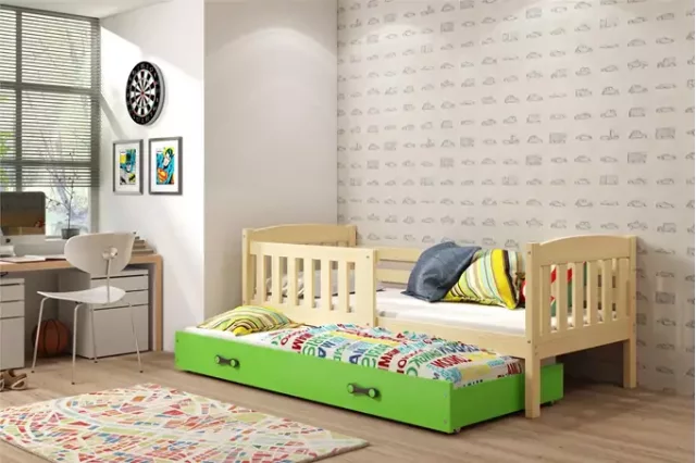 Cubus 2 Bed with two mattresses 200x90 pine/green