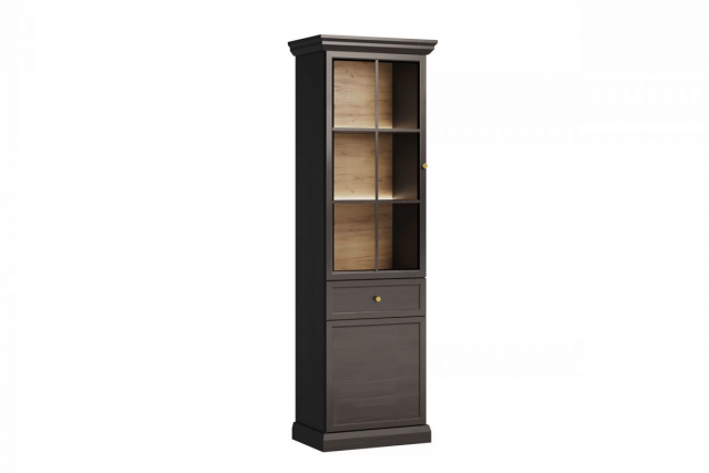 Lucca- W2D1S Glass-fronted cabinet with lighting with 1 drawer and 2 doors