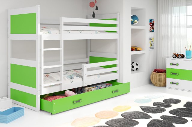 Riko II 190x80 Bunk bed with two mattresses White/Green