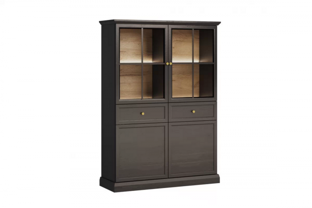 Lucca- W4D2S Glass-fronted cabinet with lighting,with 4 doors and 2 drawers