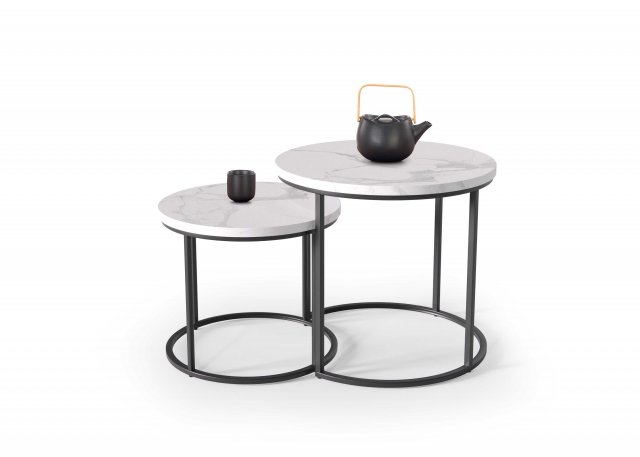 OREO Coffee table set white marmor/ black