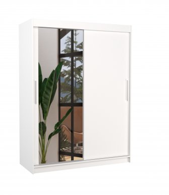 SW-BIA-W- 150 cm Lükandustega riidekapid peegliga,Valge matt