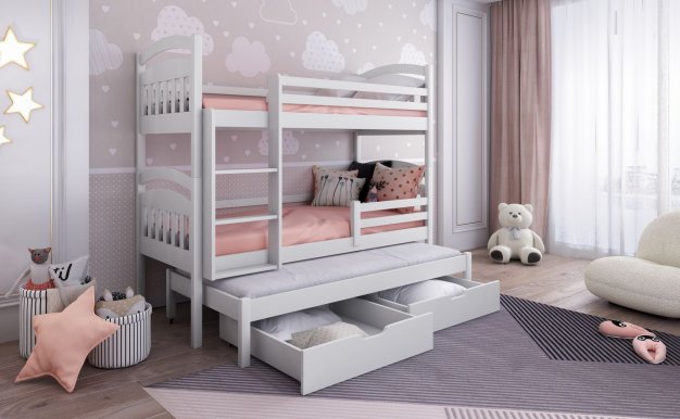 JAKUB III 80x180 Etagenbett mit 3 Matratzen und 2 Schubladen,Weiß