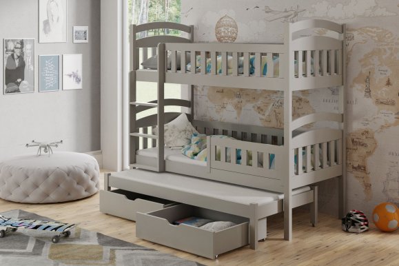 DOMINIK III 80x180 Etagenbett mit 3 Matratzen und 2 Schubladen,Grau Acryl