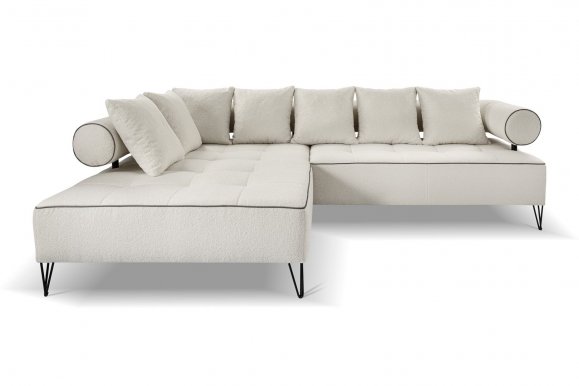 VIVIENE L NAR Ecksofa (CREME – Lambi 08 + brown eco-leather piping)