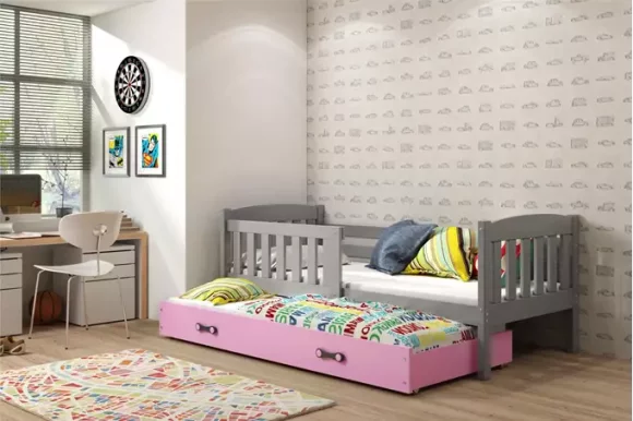 Cubus 2 Kinderbett 200x90 cm mit 2 Matratzen,Graphit/Rosa